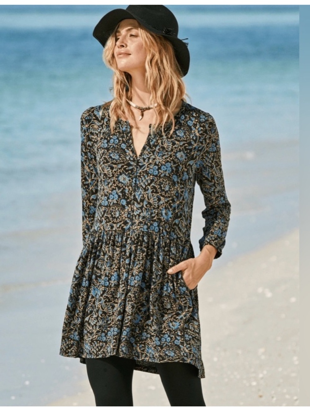 Peruvian Connection Rambling Vines Tunic Dress Cotton Knit Dress Small
